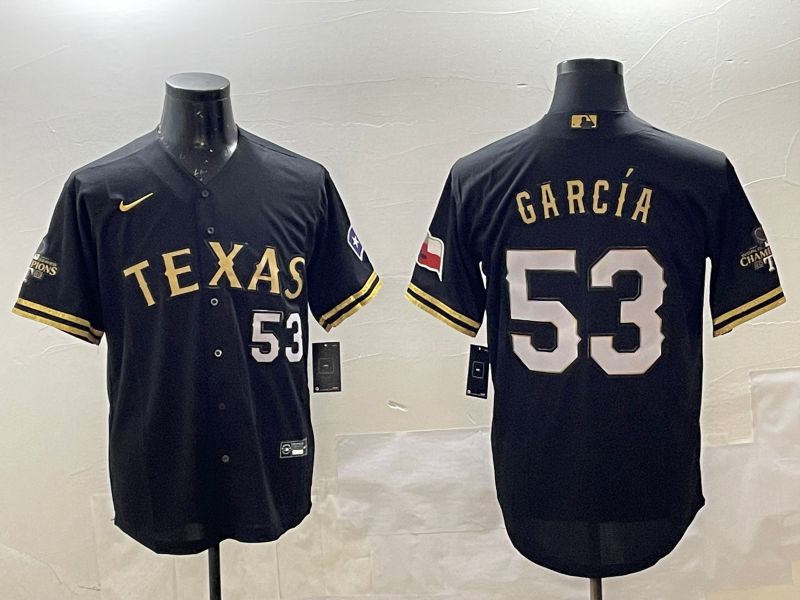 Men Texas Rangers 53 Garcia Black Gold Game 2025 Nike MLB Jersey style 2